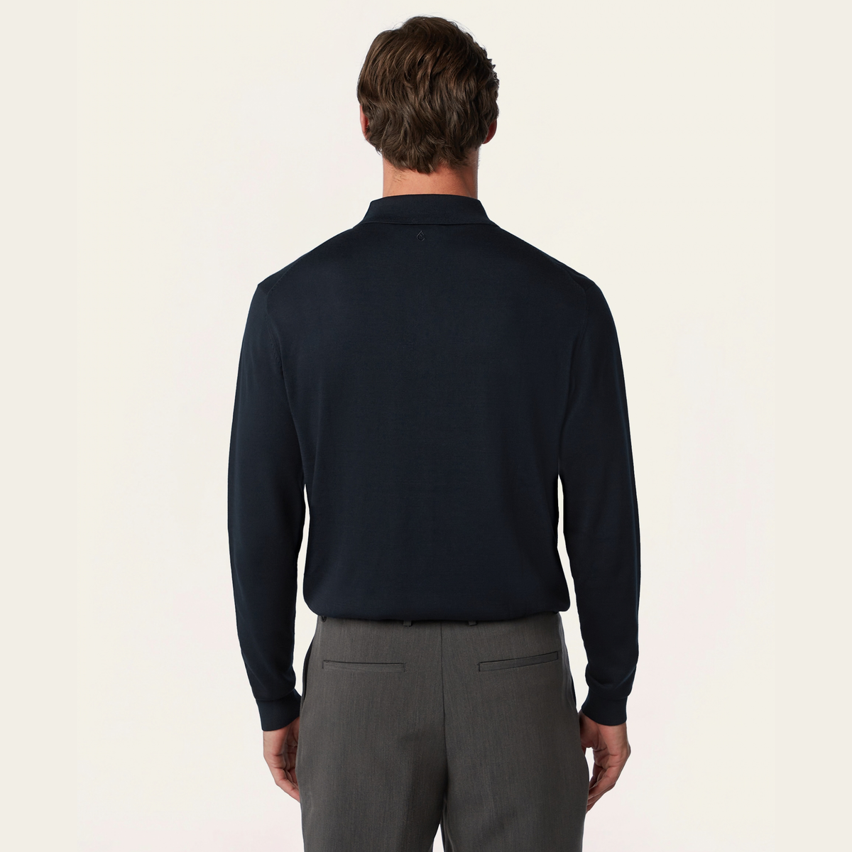 Knitted Long-sleeve Polo Navy
