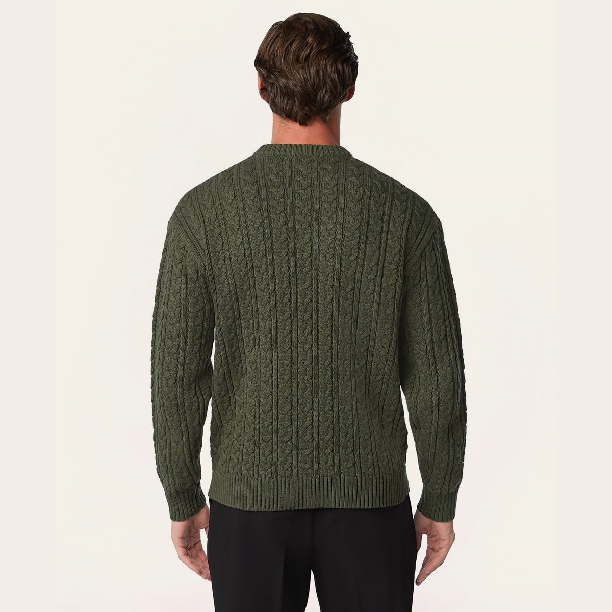 Heavy Seawool Cable Crewneck Dark Olive