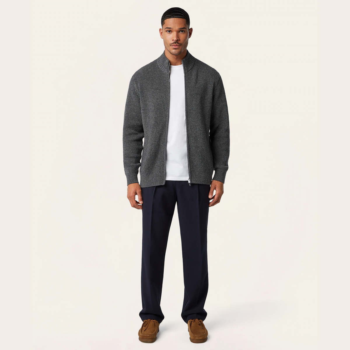 Heavy Seawool Full Zip Cardigan Dark Grey