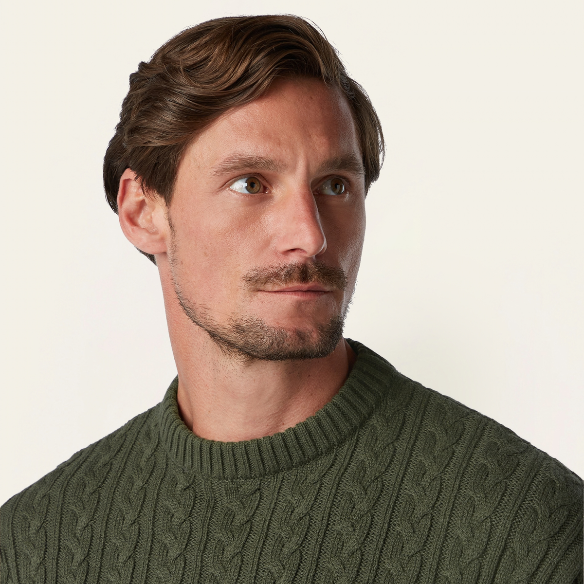 Heavy Seawool Cable Crewneck Dark Olive