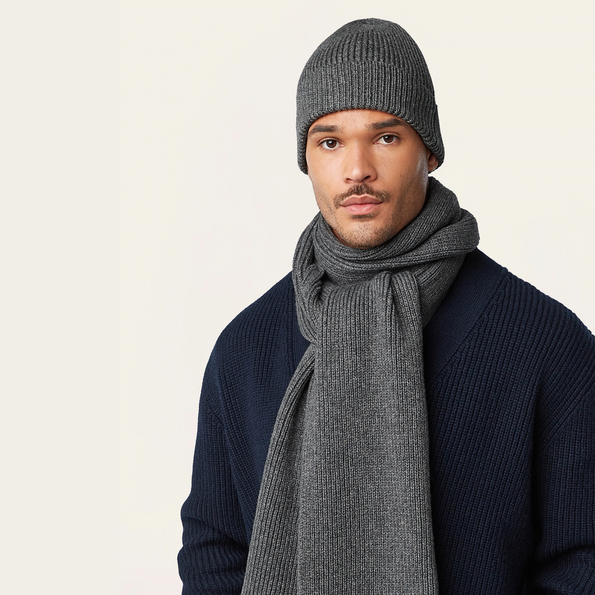 Heavy Seawool Dark grey Beanie & Scarf bundle