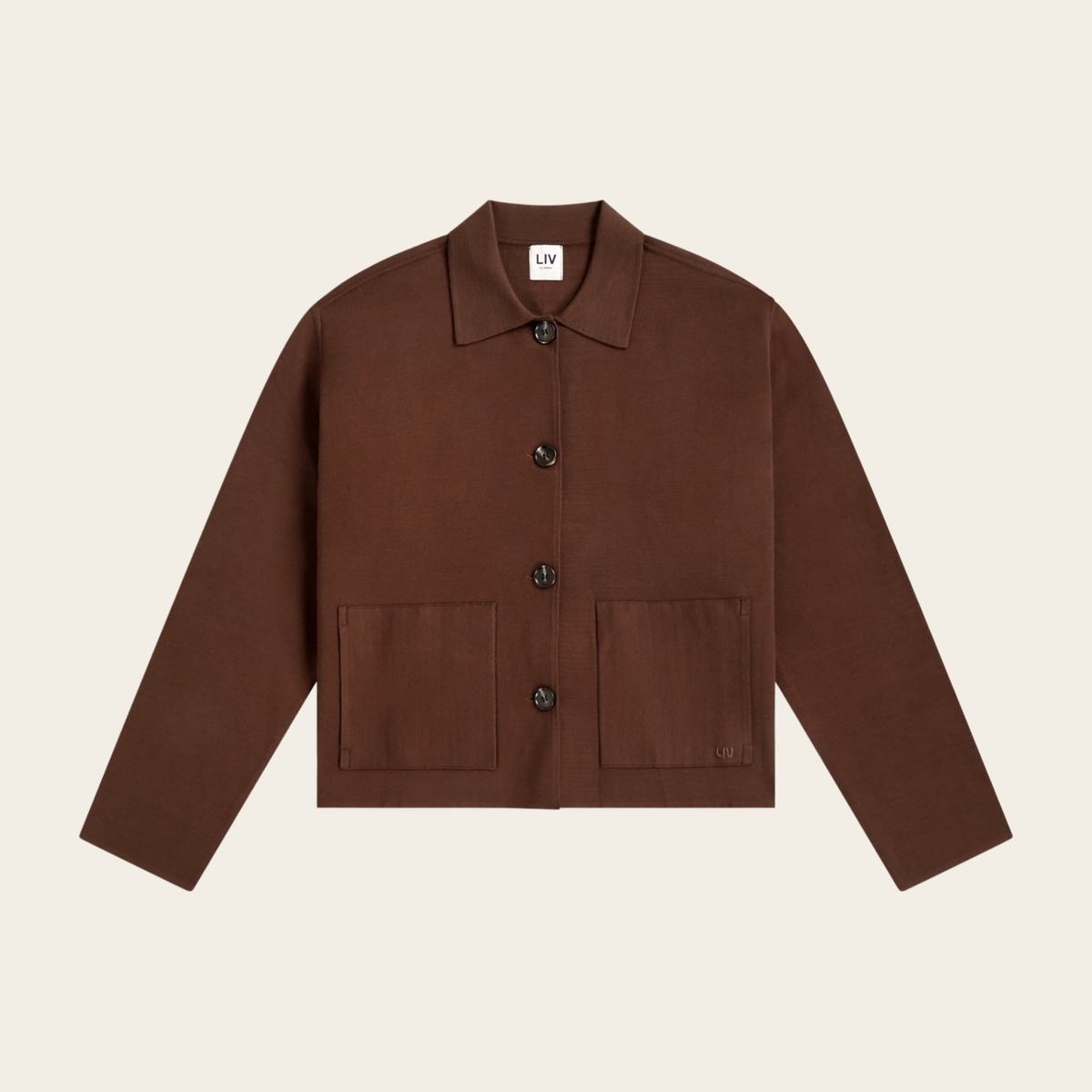 Boxy Jacquard Cardigan - Brown