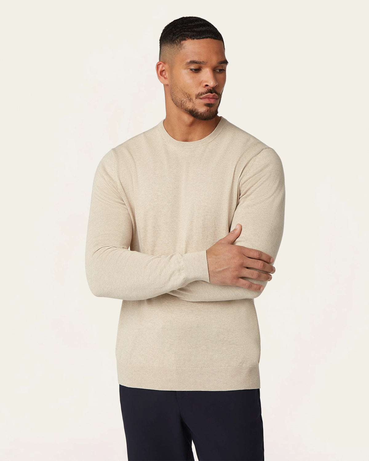 Seawool sweater & Knitted non-iron shirt bundle | White & Sand