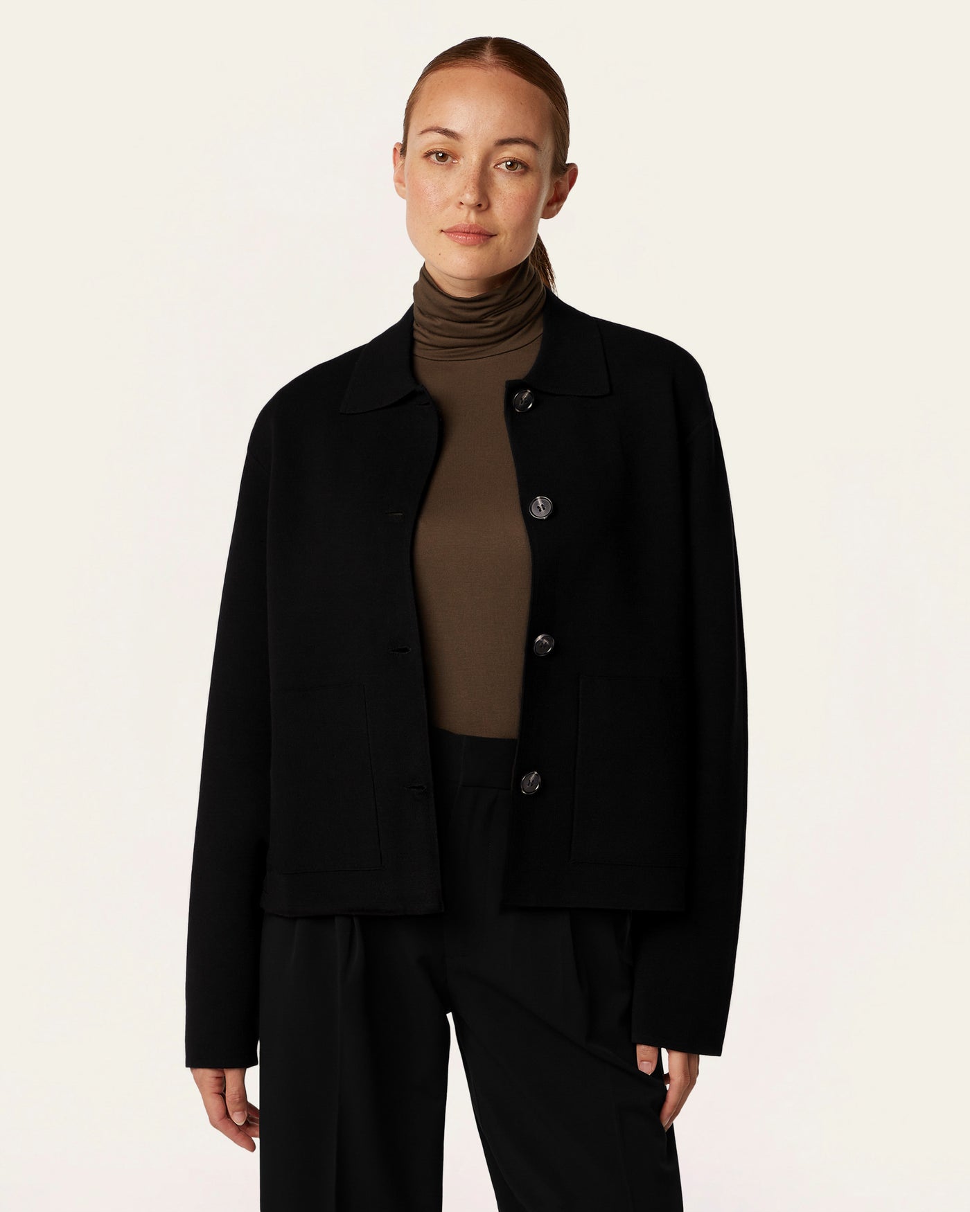 Boxy Jacquard Cardigan - Black