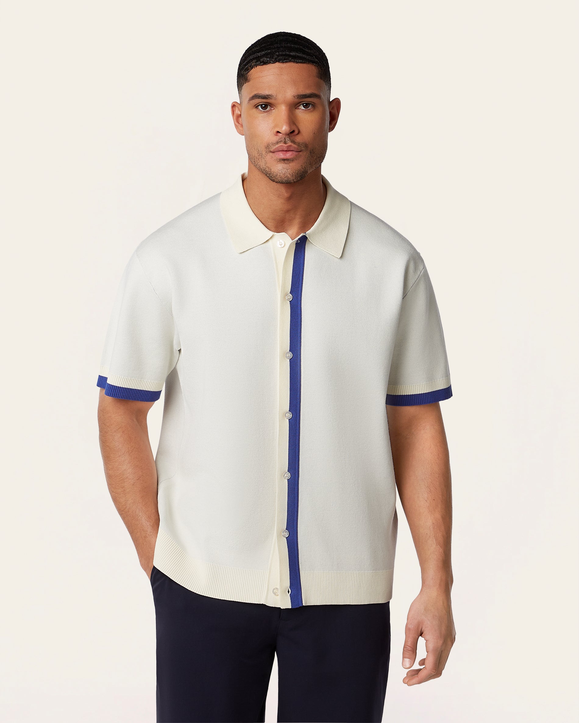 Off-White & Cobalt Blue Jacquard Polo Shirt | LABFRESH