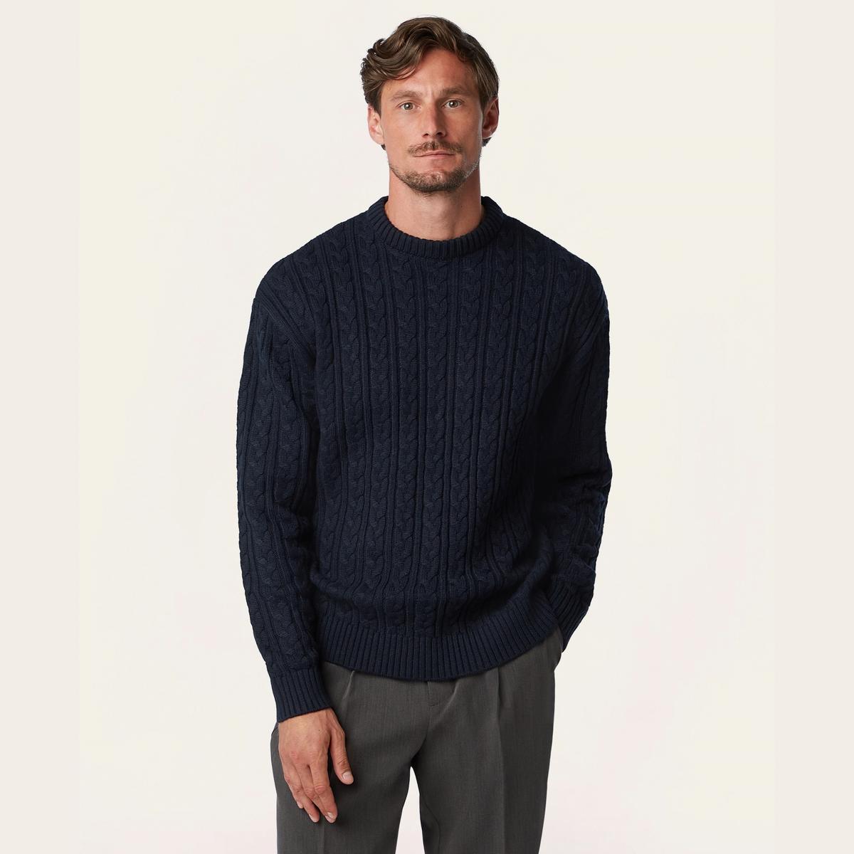 Heavy Seawool Cable Crewneck Navy