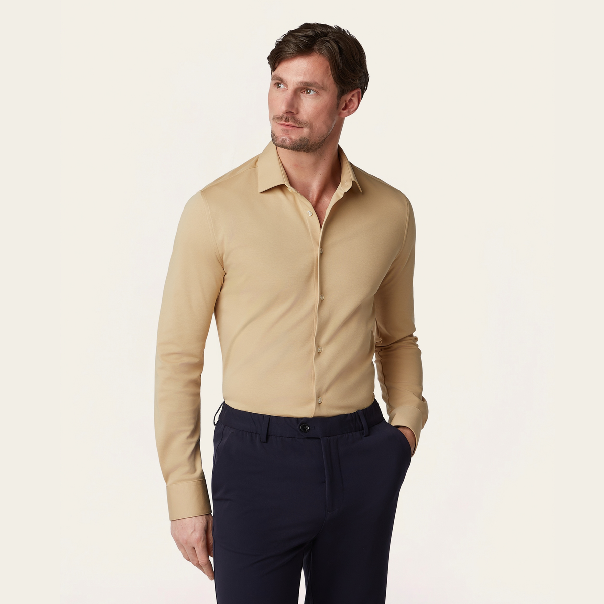 Knitted non-iron shirt Sand