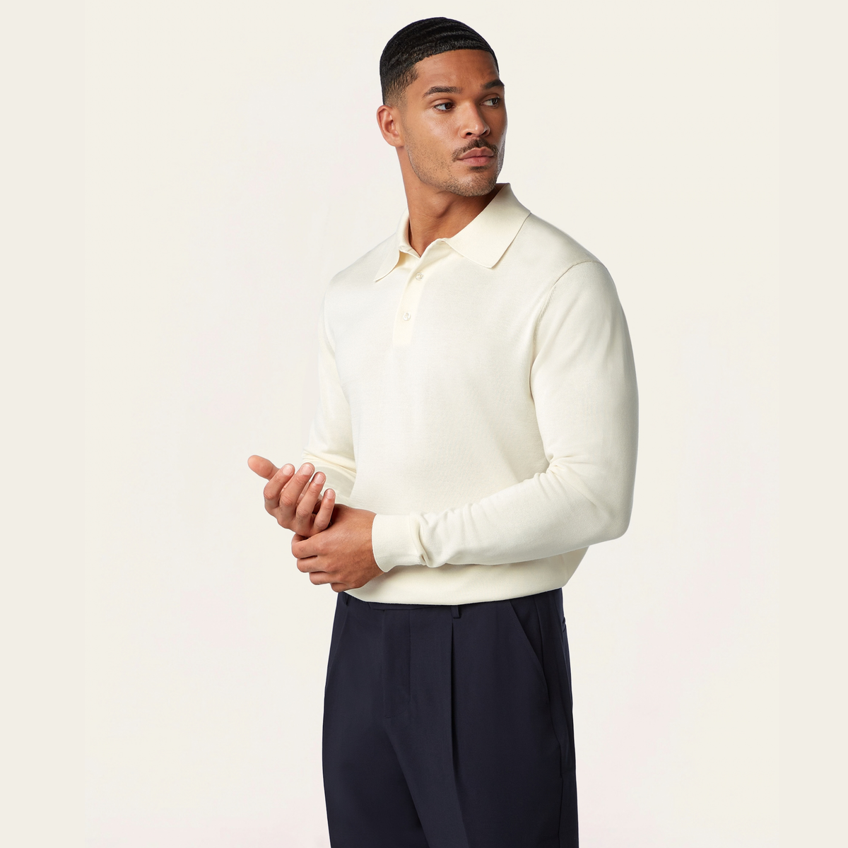 Knitted Long-sleeve Polo Off-white