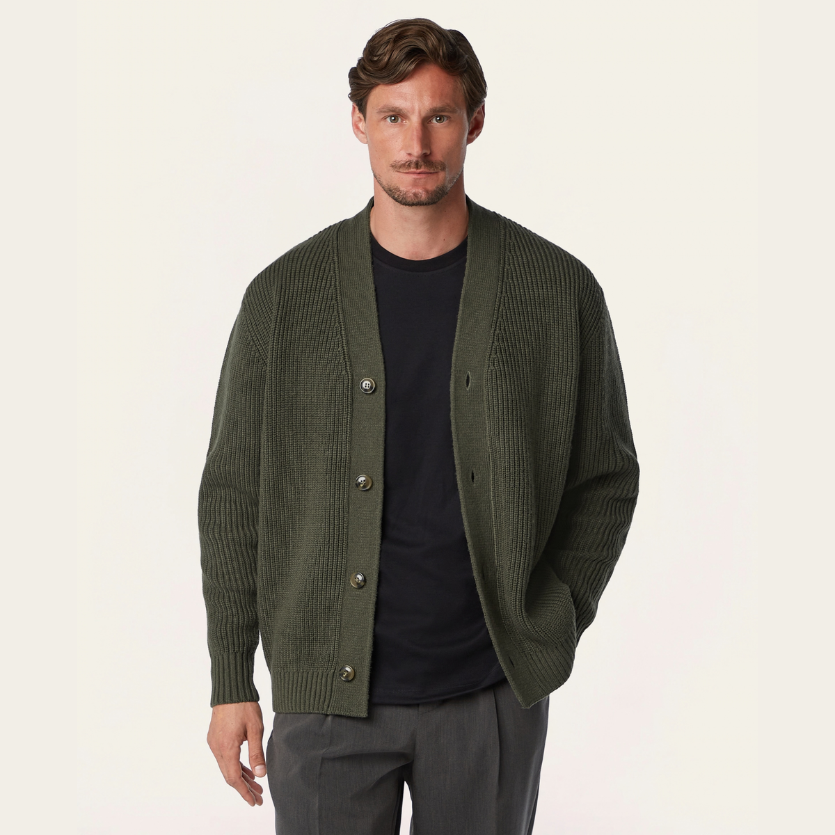 Heavy Seawool Cardigan Dark Olive