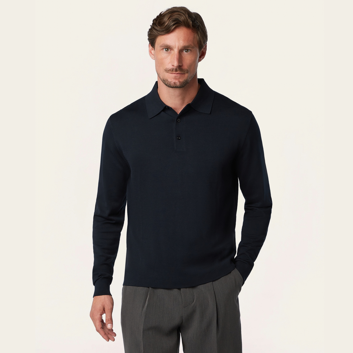 Knitted Long-sleeve Polo Navy