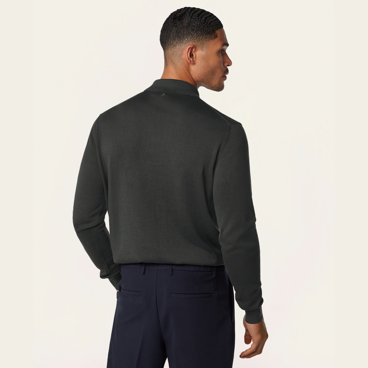 Knitted Long-sleeve Polo Dark Grey