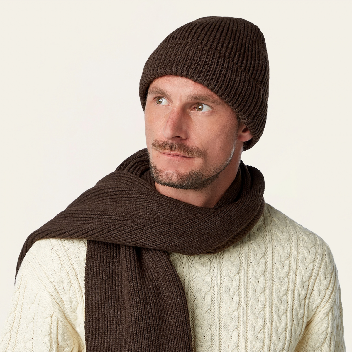 Heavy Seawool Dark brown Beanie & Scarf bundle