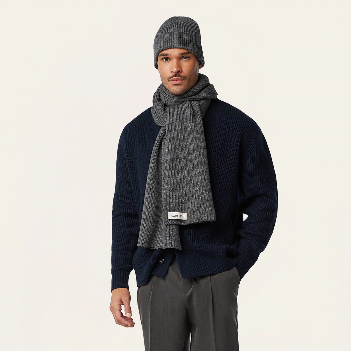 Heavy Seawool Dark grey Beanie & Scarf bundle