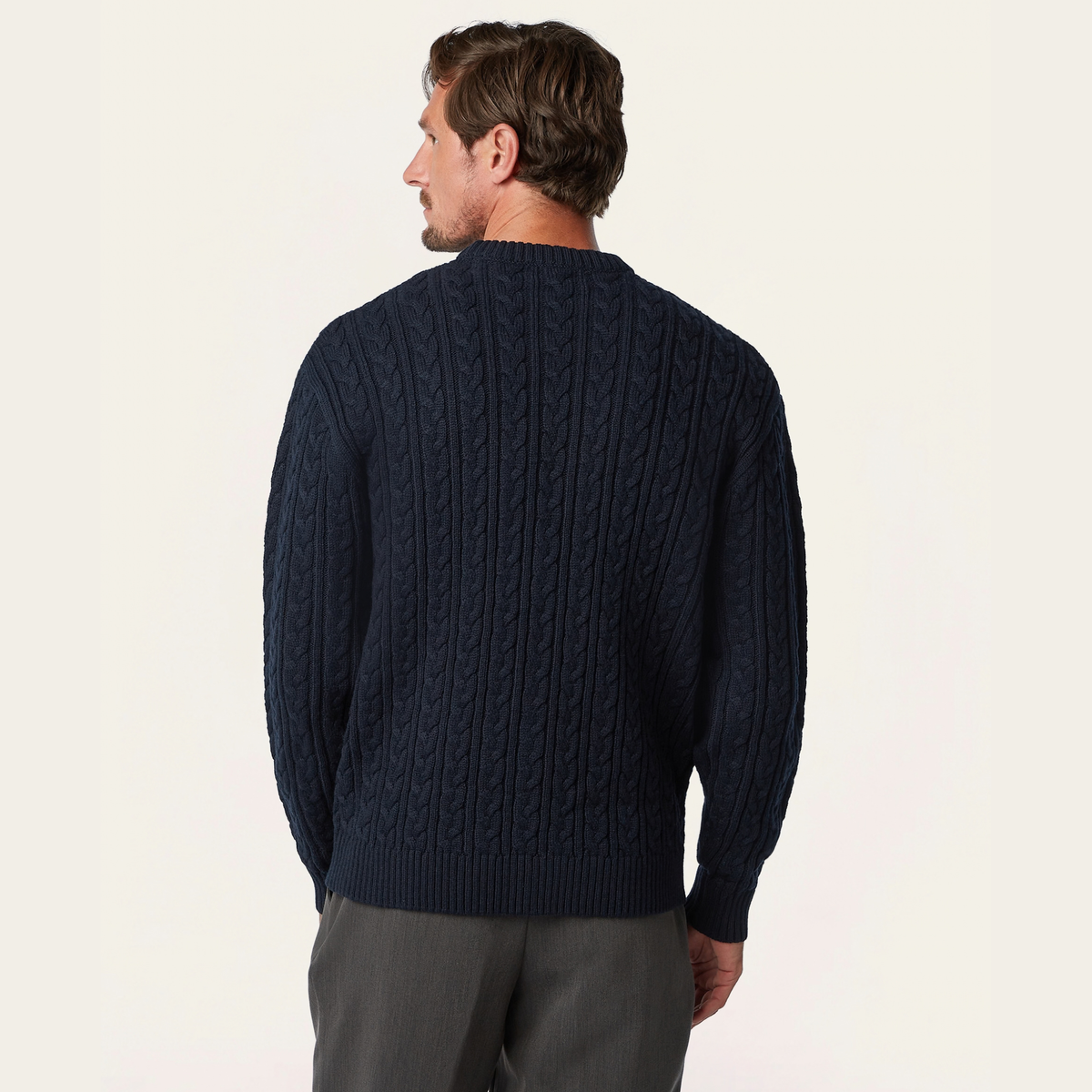 Heavy Seawool Cable Crewneck Navy