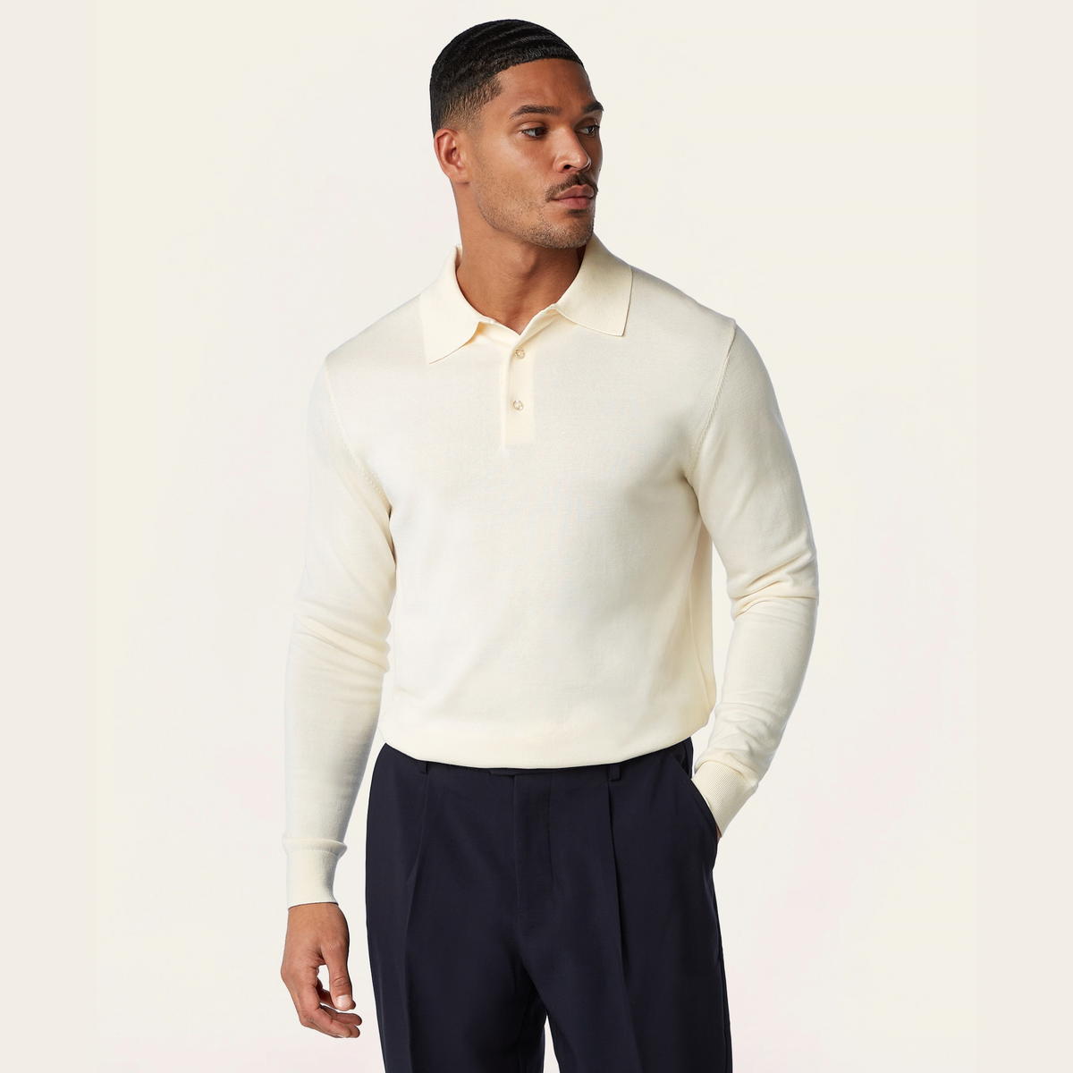 Knitted Long-sleeve Polo Off-white