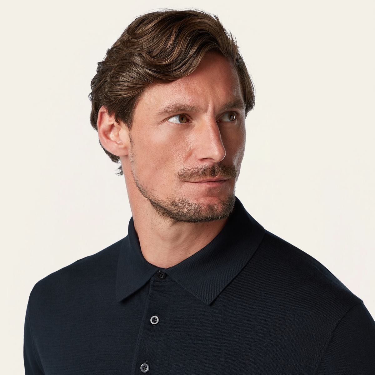 Knitted Long-sleeve Polo Navy