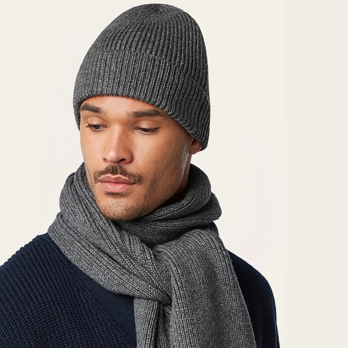 Heavy Seawool Dark grey Beanie & Scarf bundle