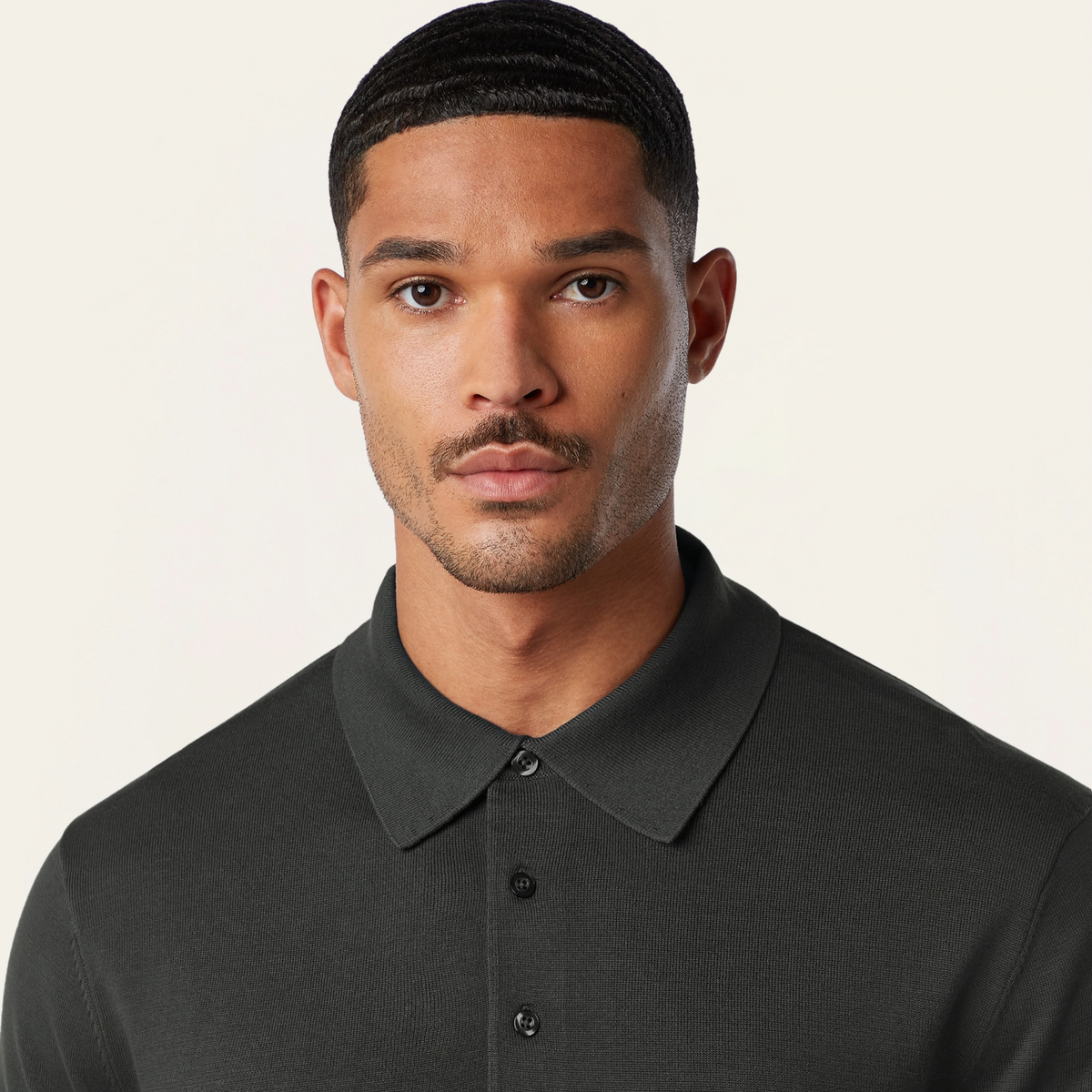 Knitted Long-sleeve Polo Dark Grey