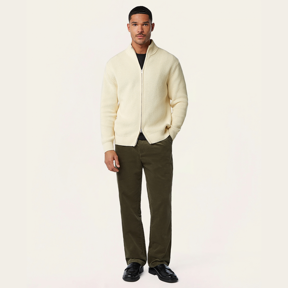 Heavy Seawool Full Zip Cardigan Off White