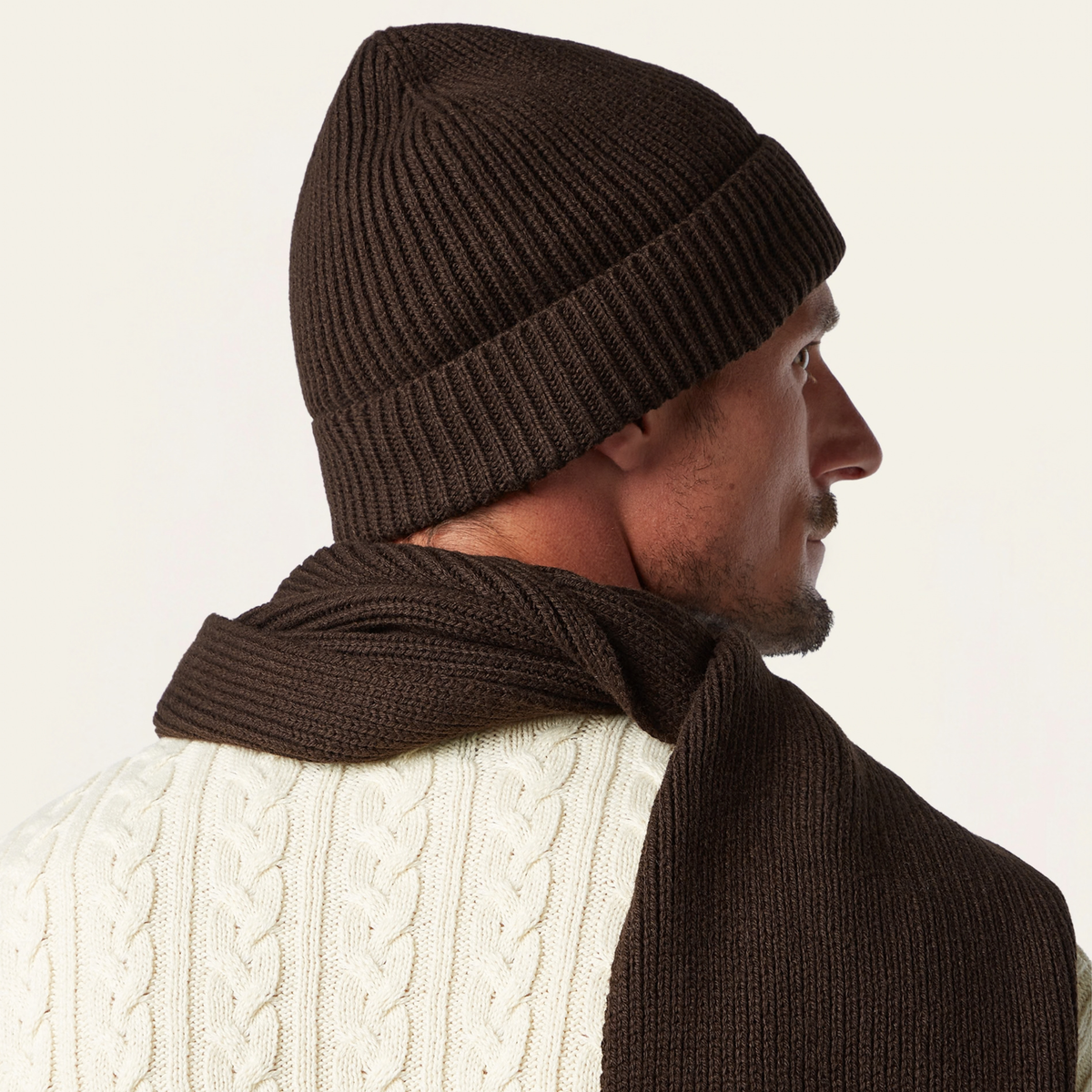 Heavy Seawool Dark brown Beanie & Scarf bundle