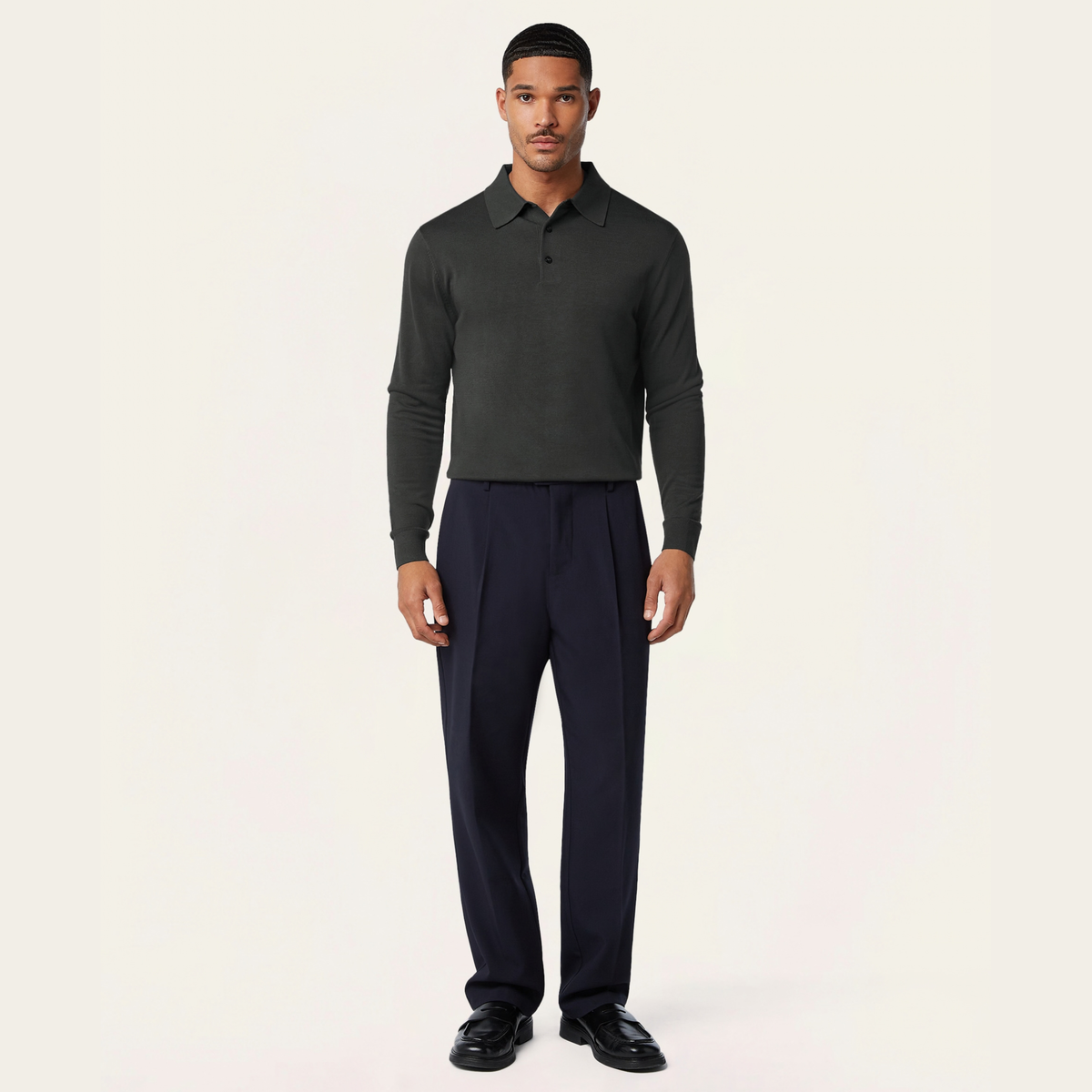 Knitted Long-sleeve Polo Dark Grey