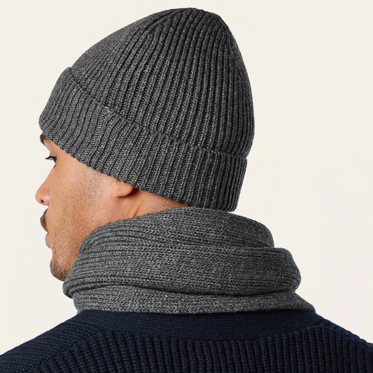 Heavy Seawool Dark grey Beanie & Scarf bundle