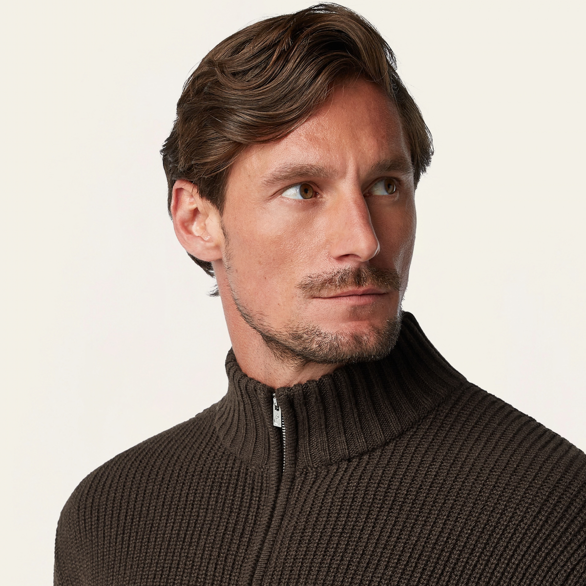 Heavy Seawool Full Zip Cardigan Dark Brown