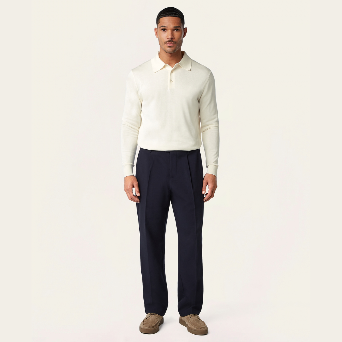 Knitted Long-sleeve Polo Off-white