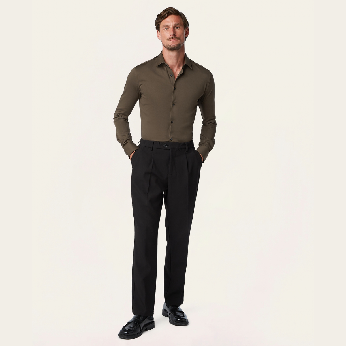 Knitted non-iron shirt Dark Brown
