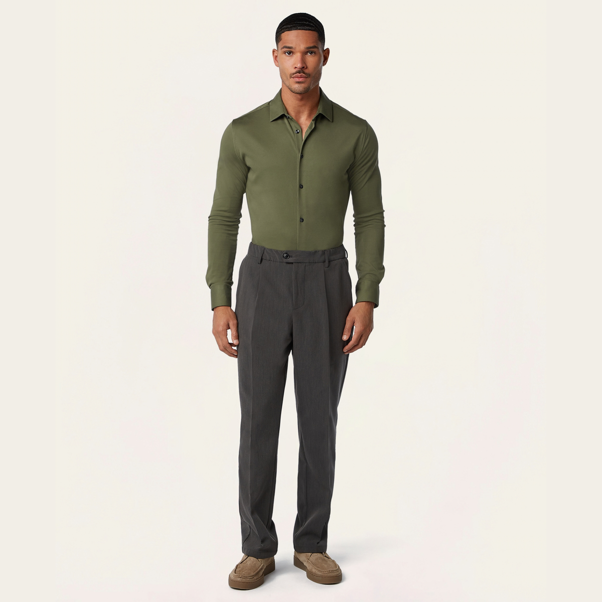 Knitted non-iron shirt Dark Olive