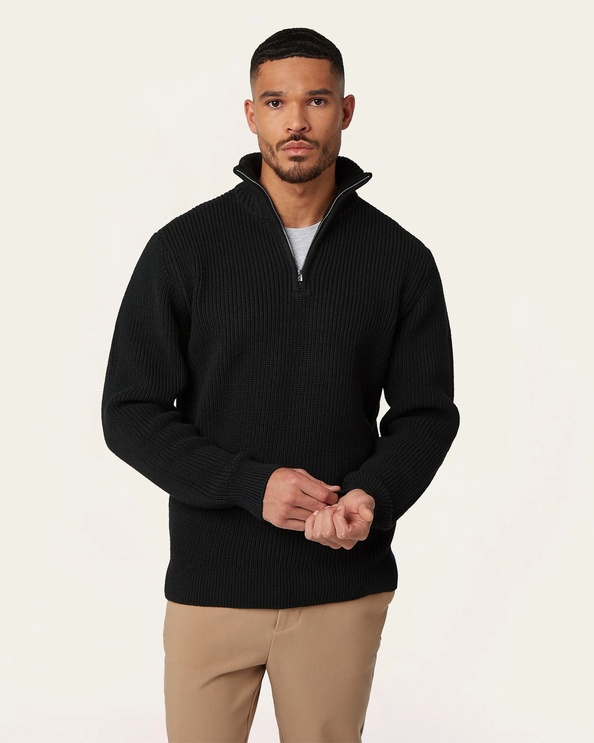 Heavy Seawool Half Zip Black