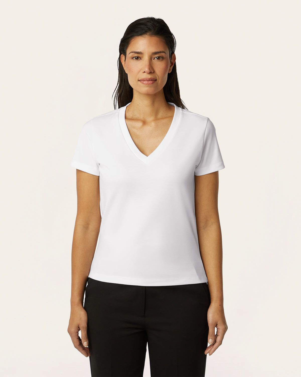Interlock V-neck Slim T-shirt - White