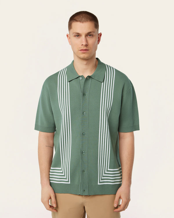 LS Jacquard Polo Green