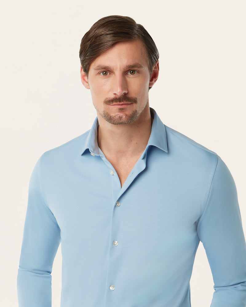 Knitted non-iron shirt blue