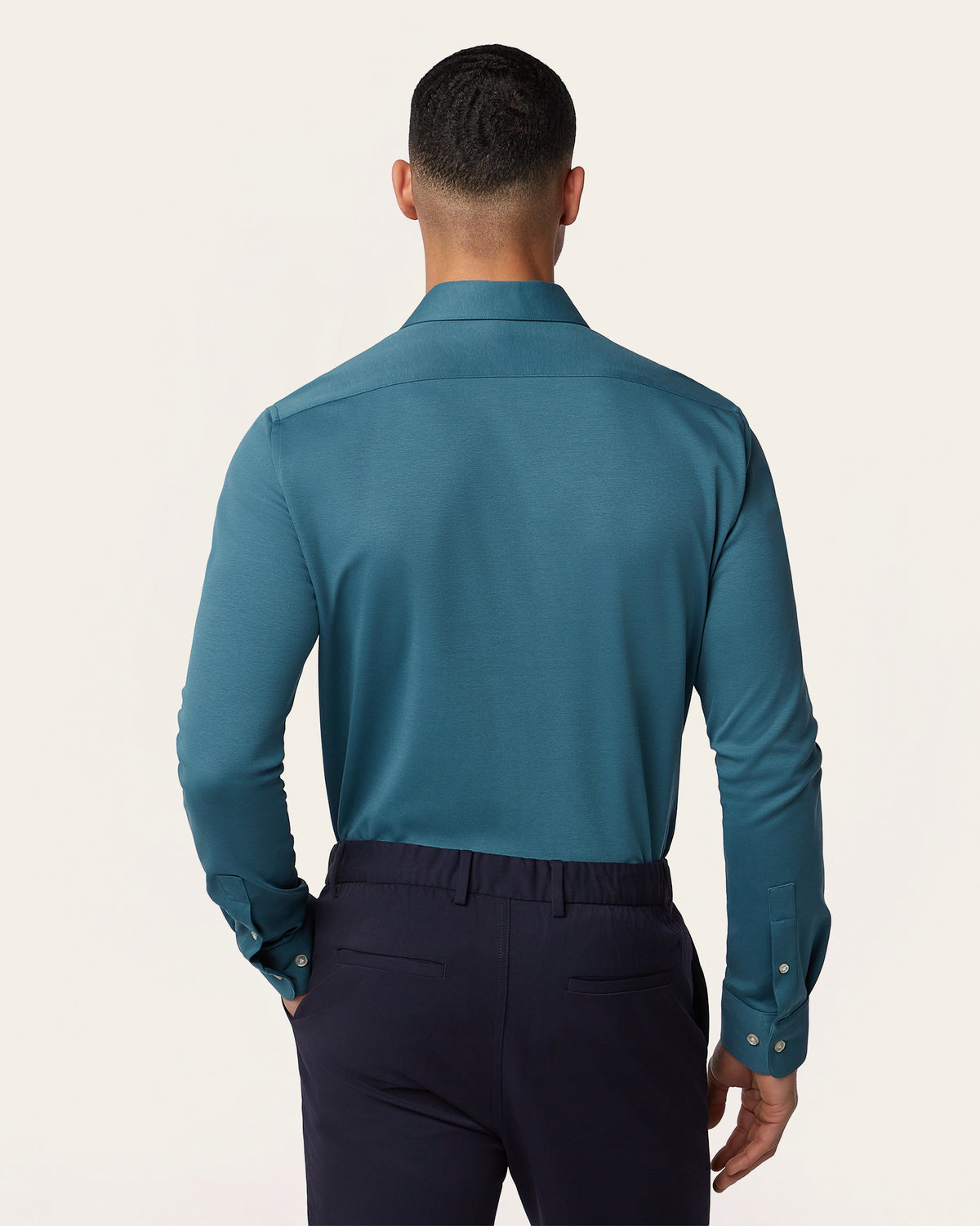 Knitted non-iron shirt Teal Blue