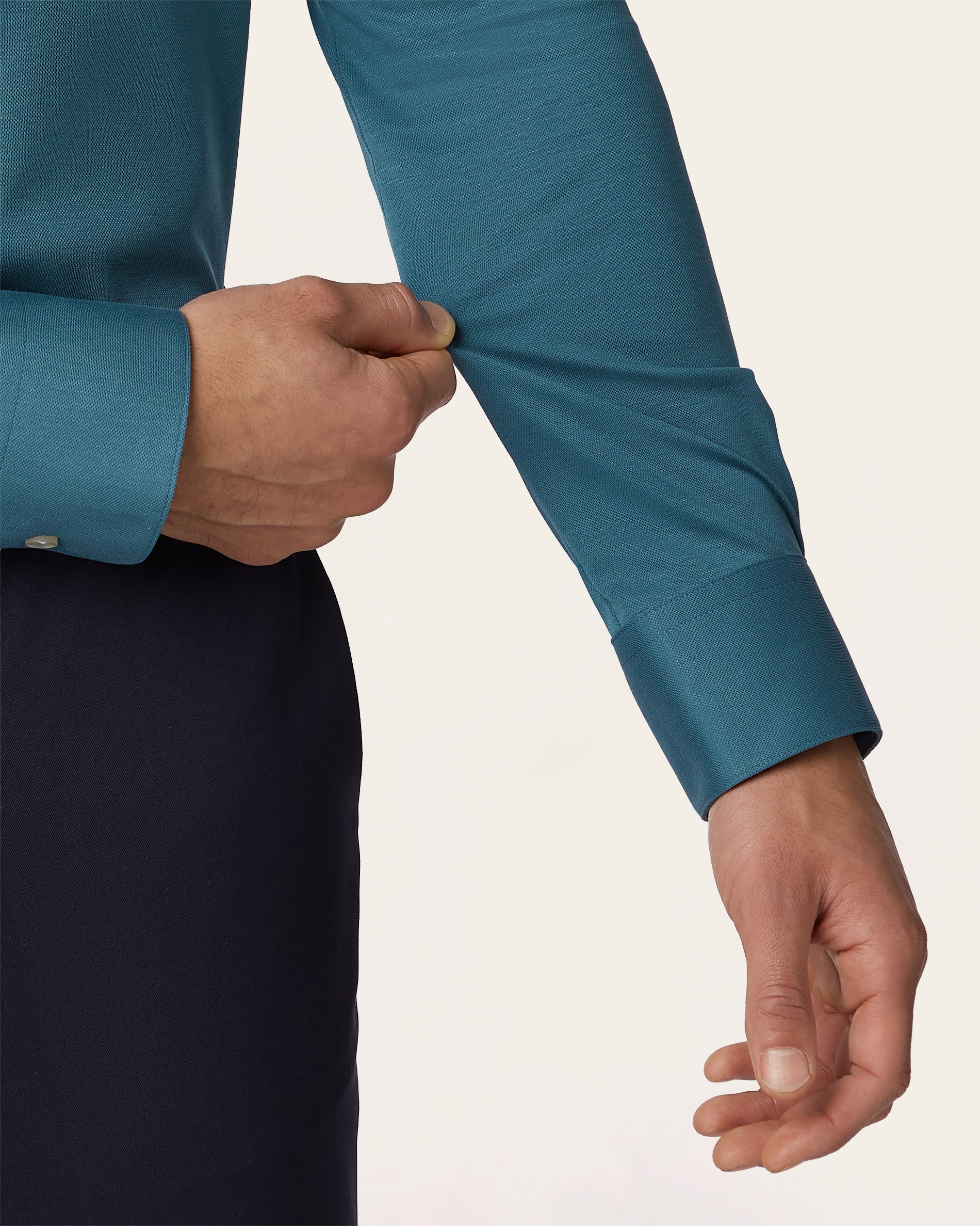 Knitted non-iron shirt Teal Blue