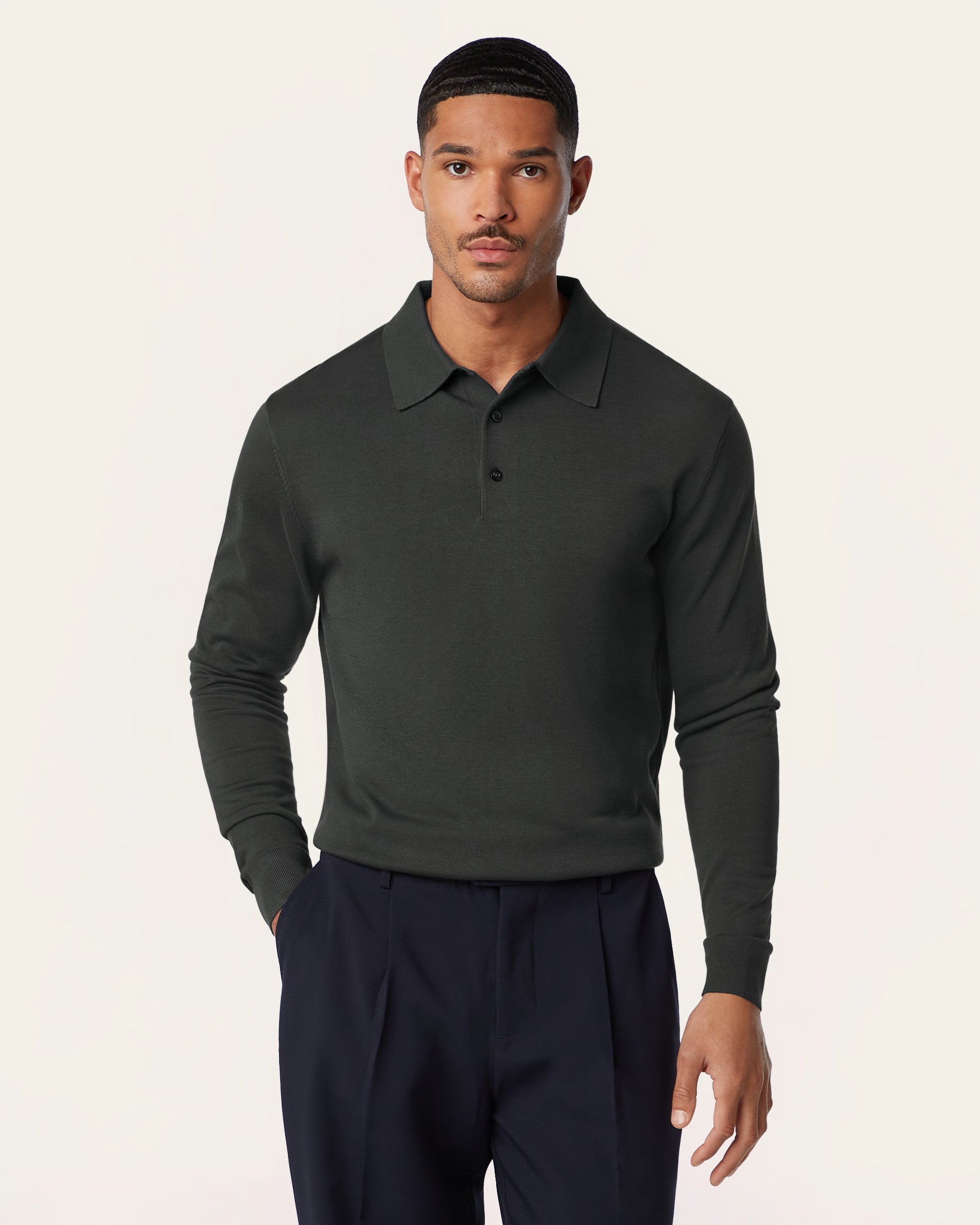 Knitted Long-sleeve Polo Dark Grey