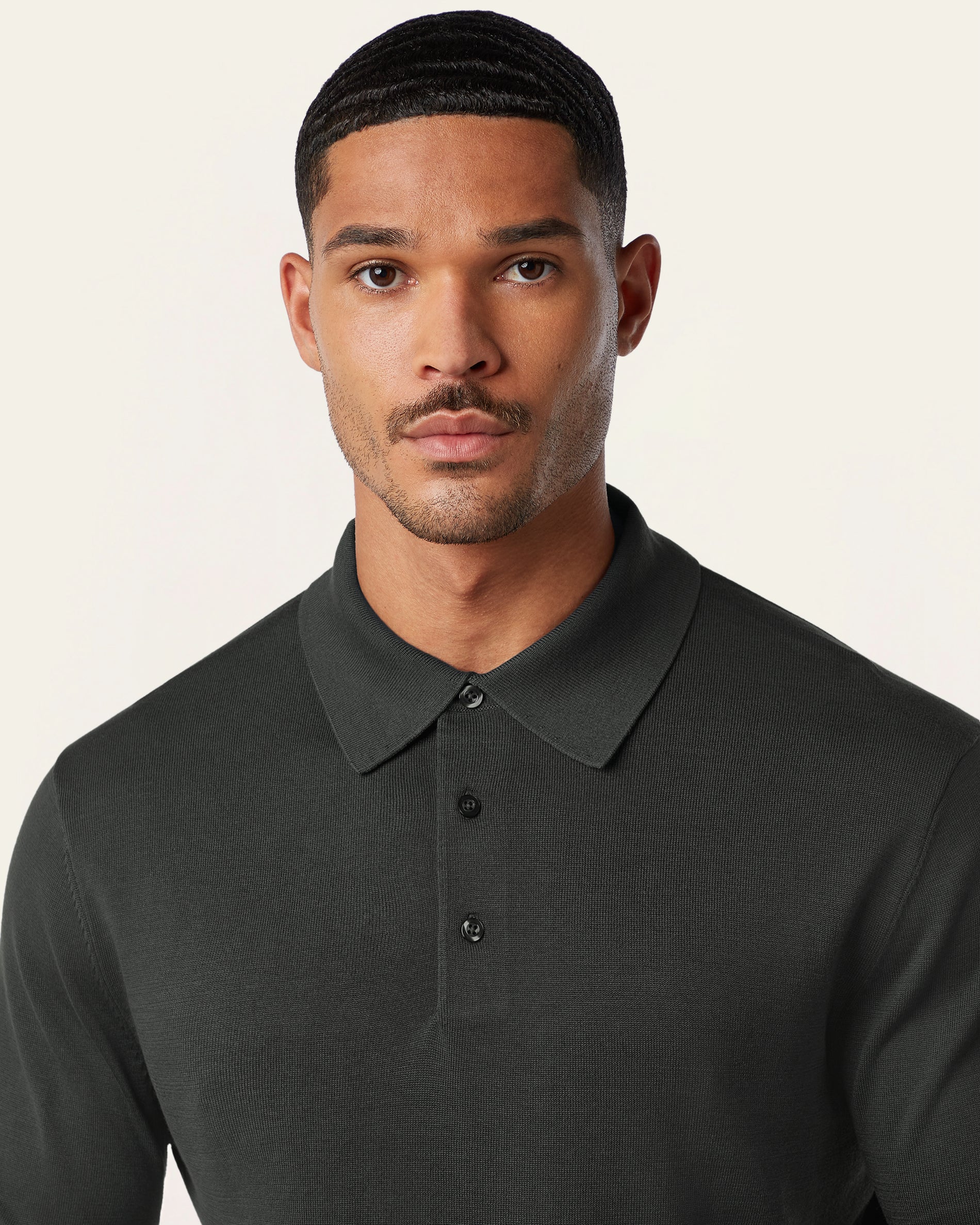Knitted Long-sleeve Polo Dark Grey