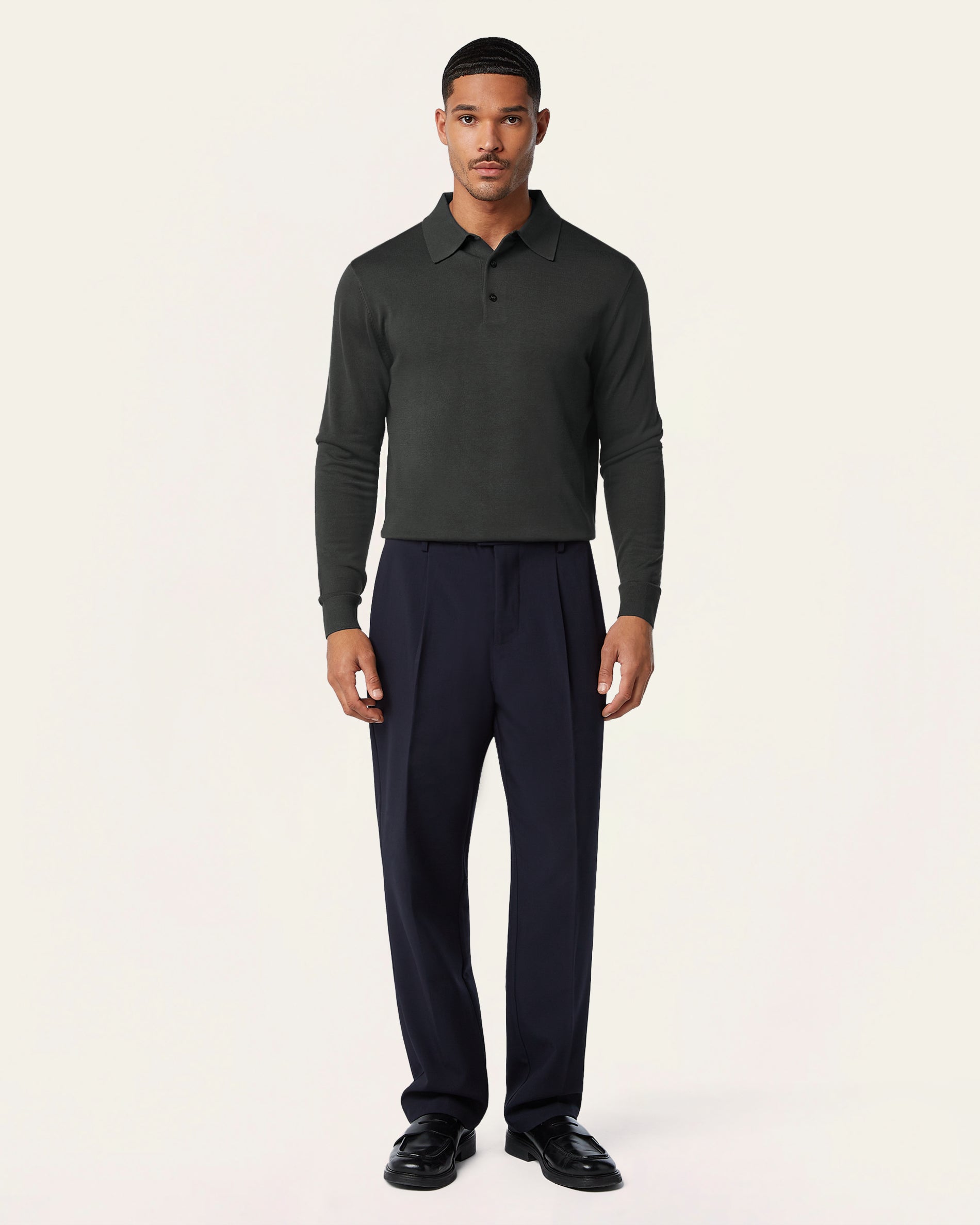 Knitted Long-sleeve Polo Dark Grey