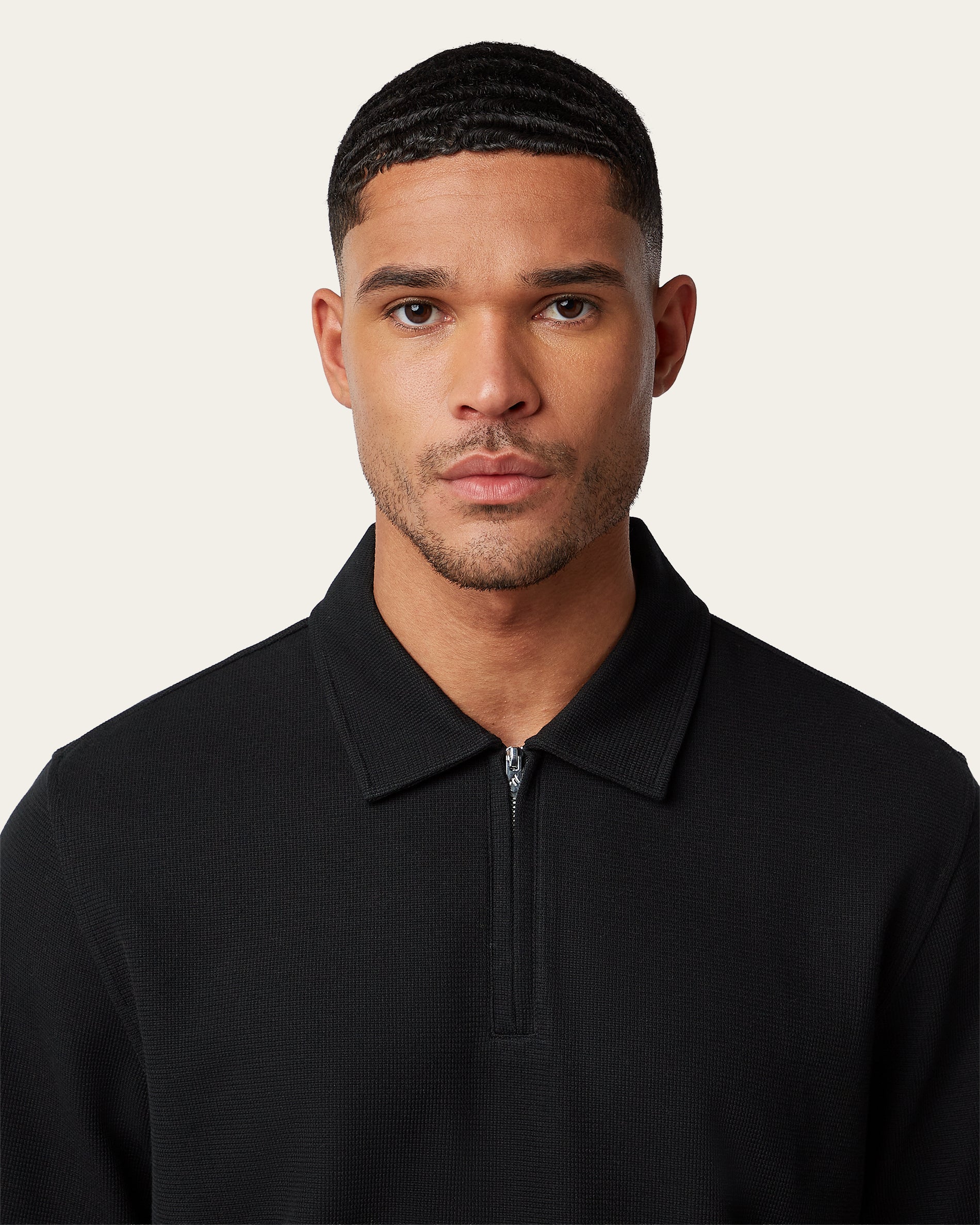 Relaxed Zip Polo Black
