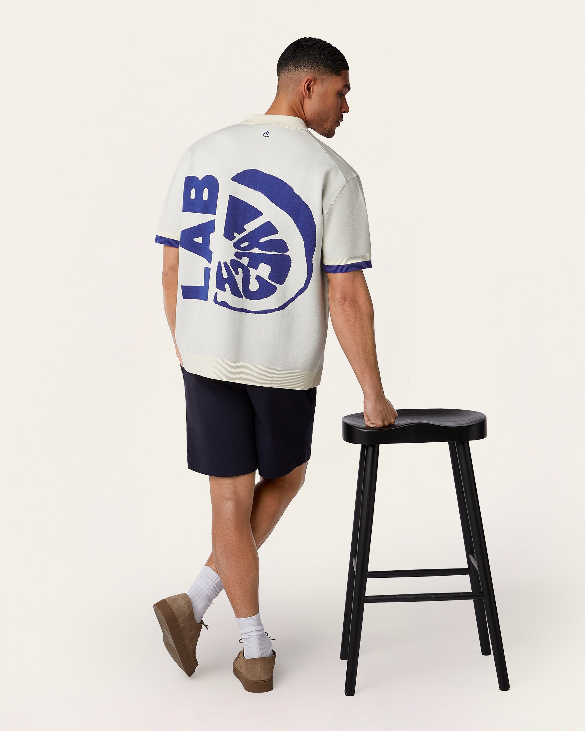 Jacquard Polo Off White / Cobalt Blue