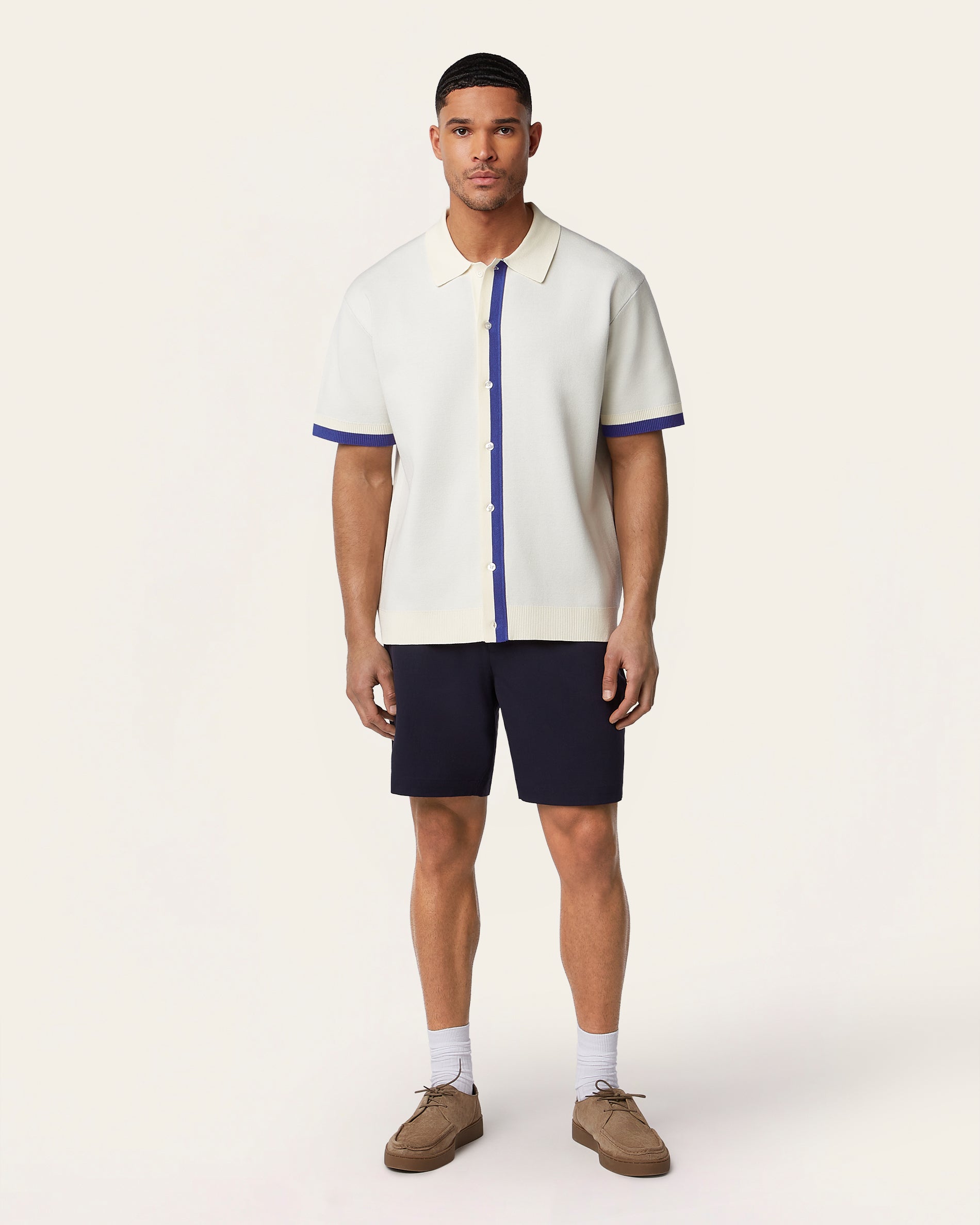 Jacquard Polo Off White / Cobalt Blue
