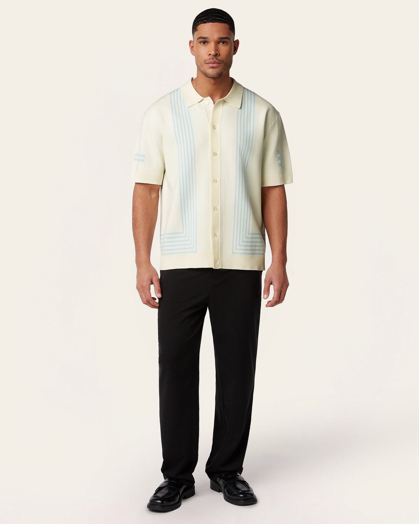 Jacquard Short Sleeve Shirt Off White / Light Blue