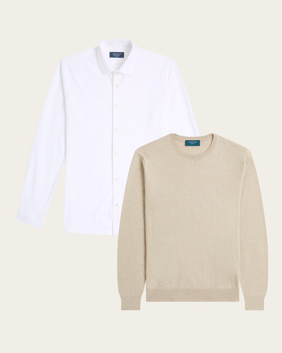 Seawool sweater & Knitted non-iron shirt bundle | White & Sand