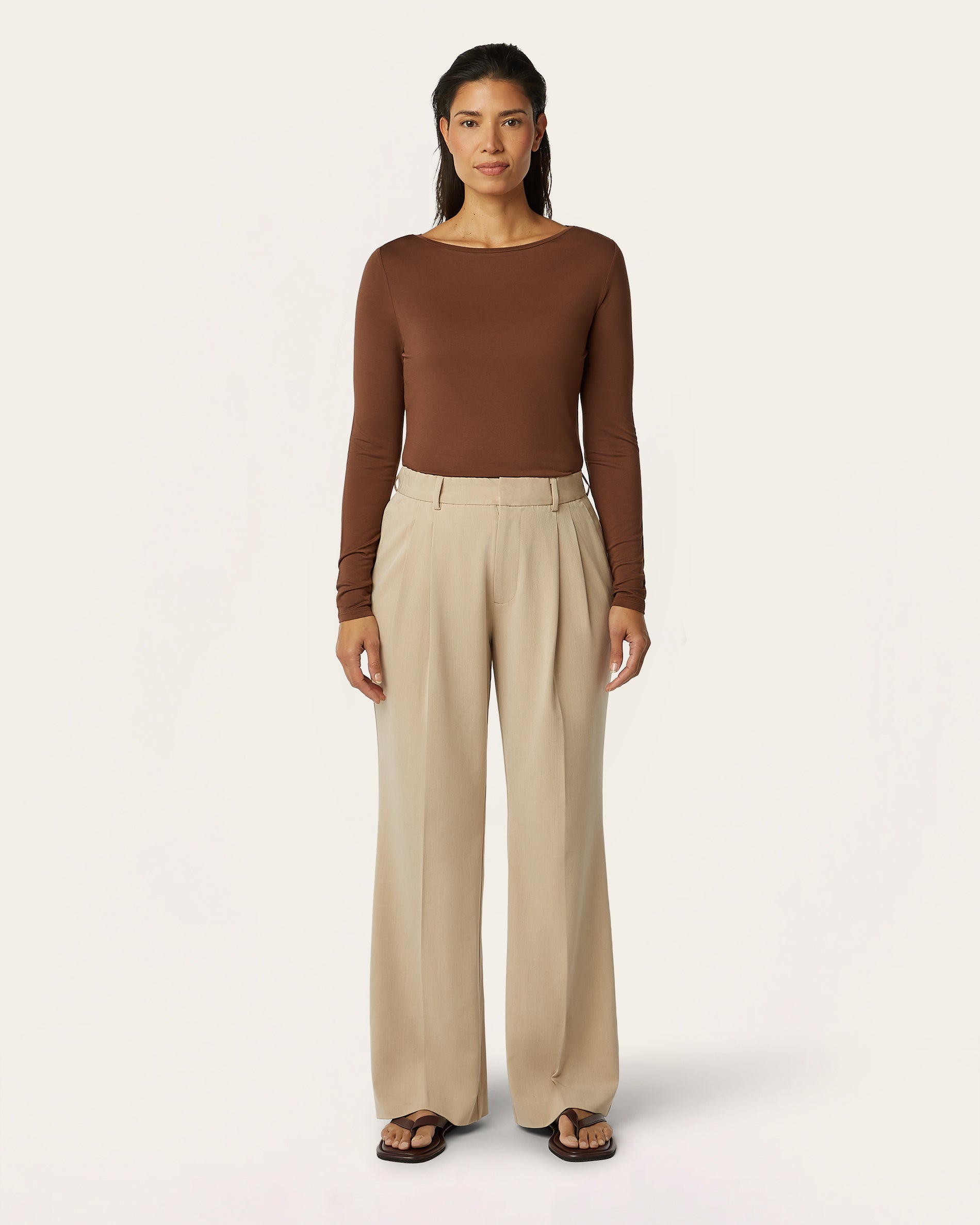 Pleaded Signature wide pants - Sand